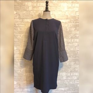 NWT Collarless Navy/White Striped Panel Shirtdress